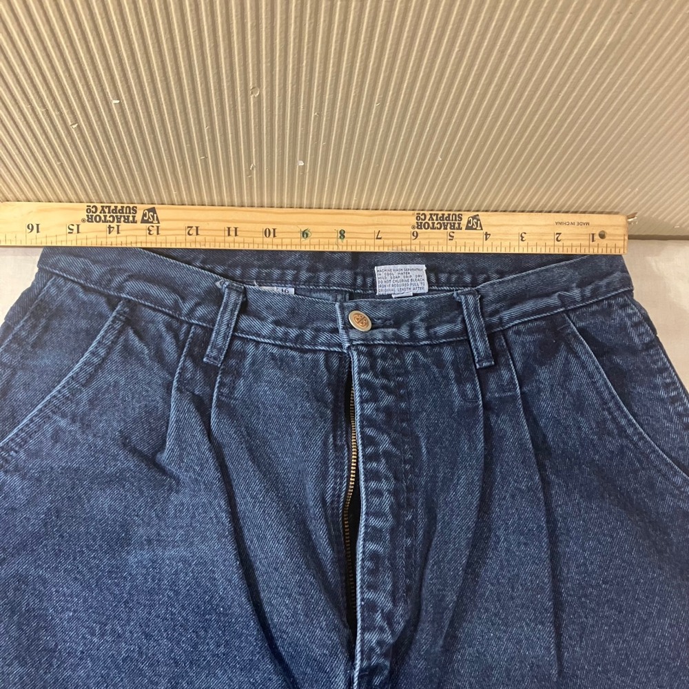 Vintage Bill Blass High Rise Pleated Mom Jeans Dark Wash Blue Tapered Size 16 - Picture 2 of 10